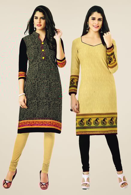 Salwar Studio Black & Yellow Kurtis (Pack Of 2) Salwar Studio Black & Yellow Kurtis (Pack Of 2)