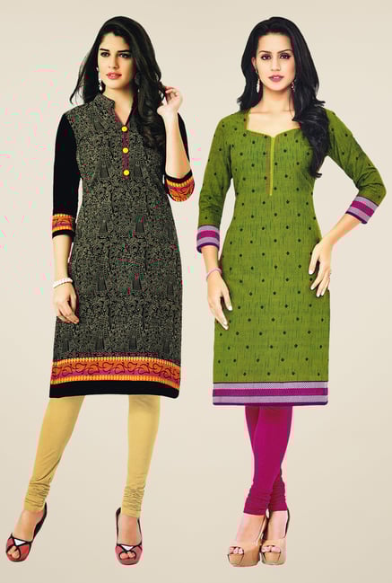Salwar Studio Black & Green Kurtis (Pack Of 2) Salwar Studio Black & Green Kurtis (Pack Of 2)