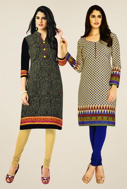 Salwar Studio Black & Beige Kurtis (Pack Of 2) Salwar Studio Black & Beige Kurtis (Pack Of 2)