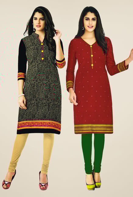 Salwar Studio Black & Maroon Kurtis (Pack Of 2) Salwar Studio Black & Maroon Kurtis (Pack Of 2)