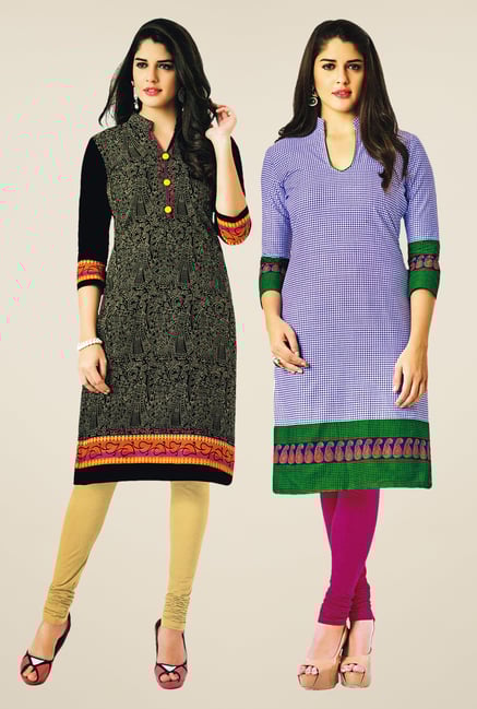 Salwar Studio Black & Blue Kurtis (Pack Of 2) Salwar Studio Black & Blue Kurtis (Pack Of 2)