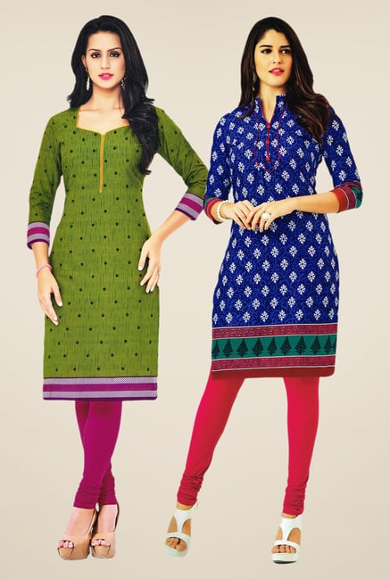 Salwar Studio Green & Blue Kurtis (Pack Of 2) Salwar Studio Green & Blue Kurtis (Pack Of 2)
