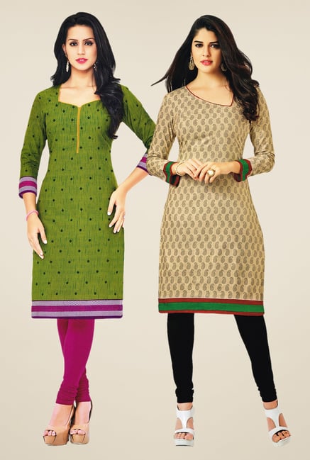 Salwar Studio Green & Beige Kurtis (Pack Of 2) Salwar Studio Green & Beige Kurtis (Pack Of 2)