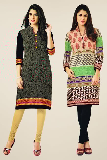Salwar Studio Black & Multicolor Kurtis (Pack Of 2) Salwar Studio Black & Multicolor Kurtis (Pack Of 2)