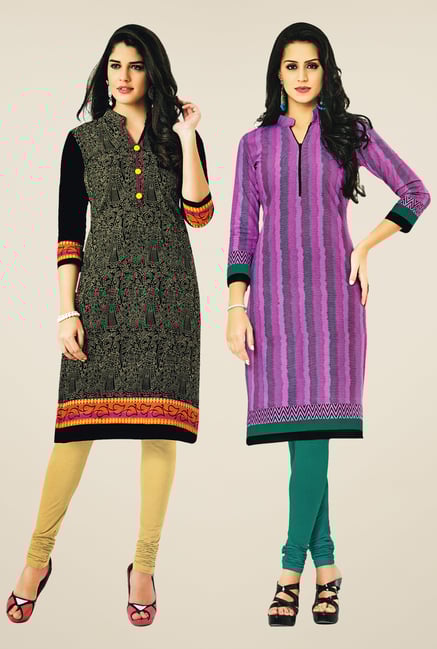Salwar Studio Black & Pink Kurtis (Pack Of 2) Salwar Studio Black & Pink Kurtis (Pack Of 2)