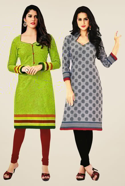 Salwar Studio Green & Grey Kurtis (Pack Of 2) Salwar Studio Green & Grey Kurtis (Pack Of 2)