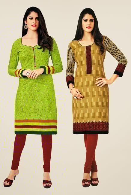 Salwar Studio Green & Mustard Kurtis (Pack Of 2) Salwar Studio Green & Mustard Kurtis (Pack Of 2)