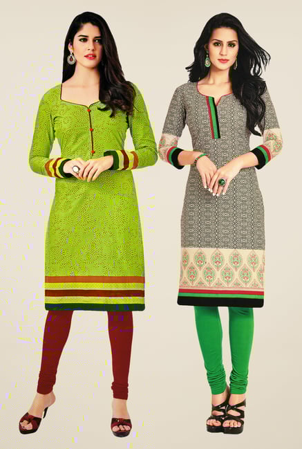 Salwar Studio Green & Beige Kurtis (Pack Of 2) Salwar Studio Green & Beige Kurtis (Pack Of 2)