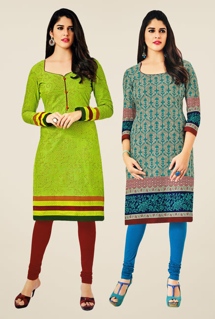 Salwar Studio Green & Grey Kurtis (Pack Of 2) Salwar Studio Green & Grey Kurtis (Pack Of 2)