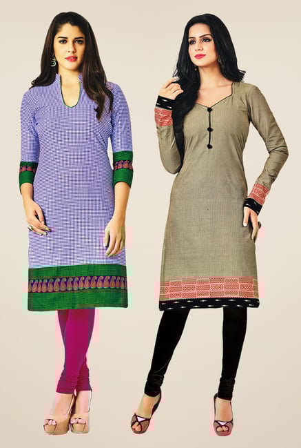 Salwar Studio Blue & Grey Kurtis (Pack Of 2) Salwar Studio Blue & Grey Kurtis (Pack Of 2)