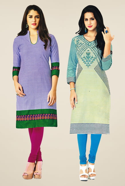 Salwar Studio Blue & Cream Kurtis (Pack Of 2) Salwar Studio Blue & Cream Kurtis (Pack Of 2)