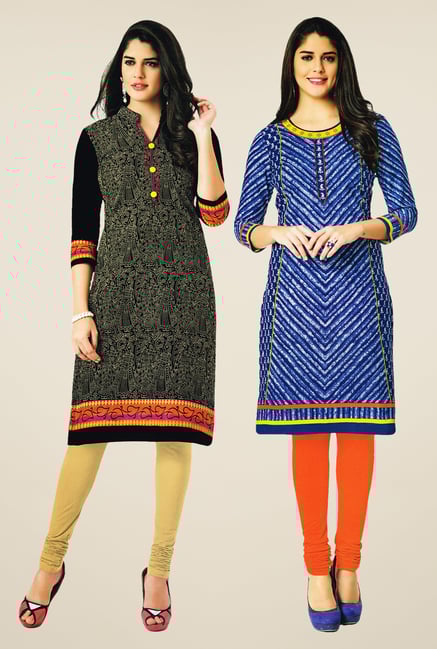 Salwar Studio Black & Blue Kurtis (Pack Of 2) Salwar Studio Black & Blue Kurtis (Pack Of 2)