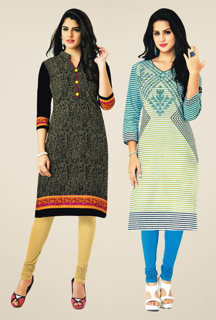 Salwar Studio Black & Blue Kurtis (Pack Of 2) Salwar Studio Black & Blue Kurtis (Pack Of 2)