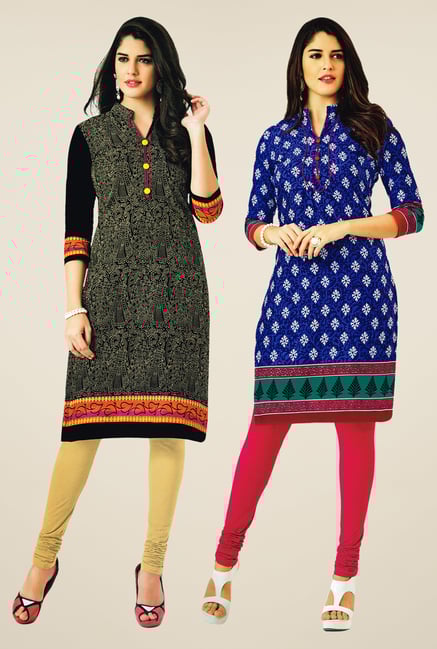 Salwar Studio Black & Blue Kurtis (Pack Of 2) Salwar Studio Black & Blue Kurtis (Pack Of 2)