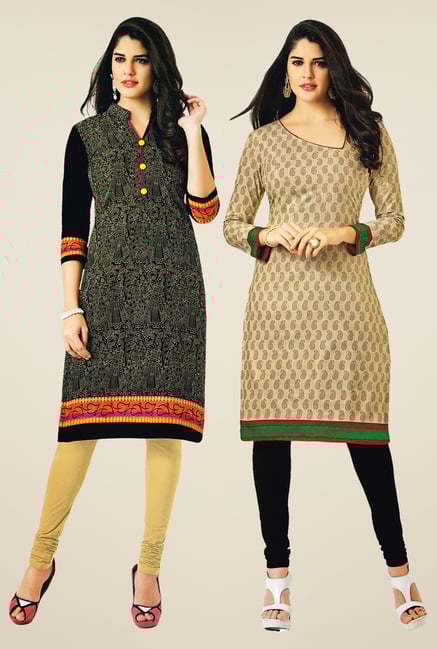Salwar Studio Black & Beige Kurtis (Pack Of 2) Salwar Studio Black & Beige Kurtis (Pack Of 2)