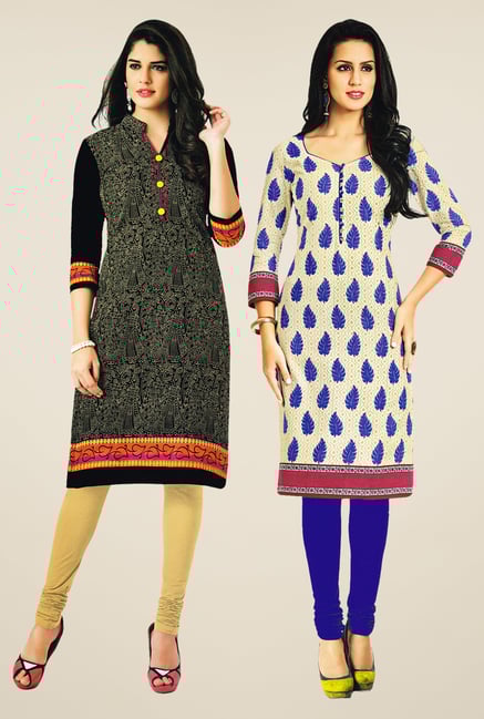 Salwar Studio Black & Cream Kurtis (Pack Of 2) Salwar Studio Black & Cream Kurtis (Pack Of 2)