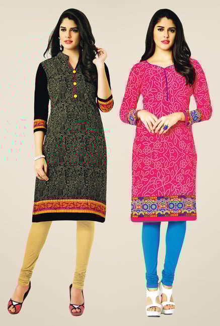 Salwar Studio Black & Pink Kurtis (Pack Of 2) Salwar Studio Black & Pink Kurtis (Pack Of 2)