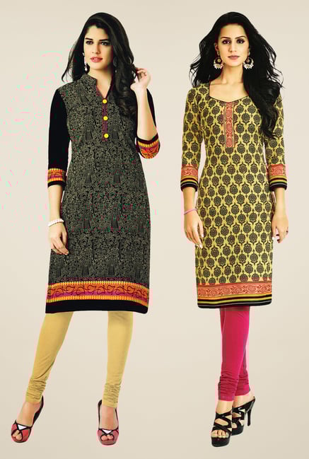 Salwar Studio Black & Beige Kurtis (Pack Of 2) Salwar Studio Black & Beige Kurtis (Pack Of 2)