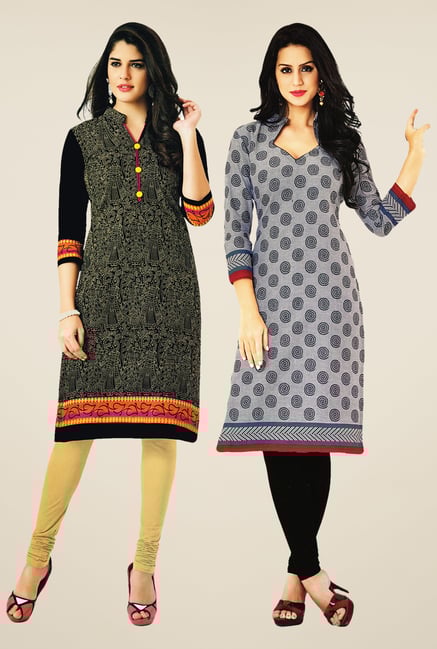 Salwar Studio Black & Grey Kurtis (Pack Of 2) Salwar Studio Black & Grey Kurtis (Pack Of 2)