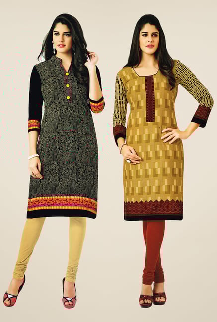 Salwar Studio Black & Mustard Kurtis (Pack Of 2) Salwar Studio Black & Mustard Kurtis (Pack Of 2)
