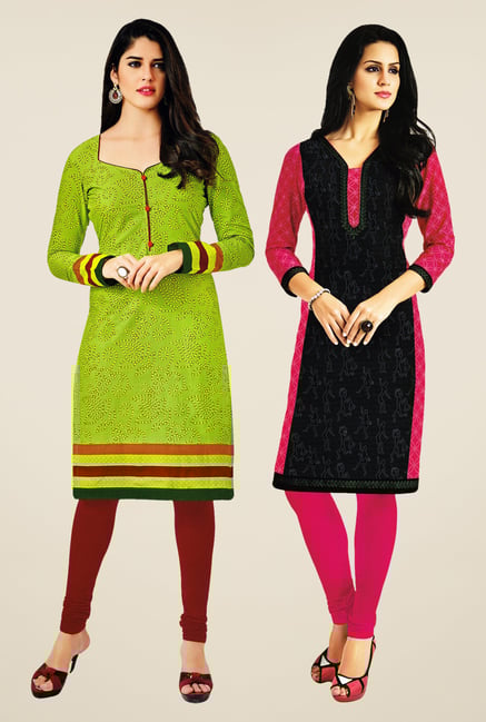 Salwar Studio Green & Black Kurtis (Pack Of 2) Salwar Studio Green & Black Kurtis (Pack Of 2)