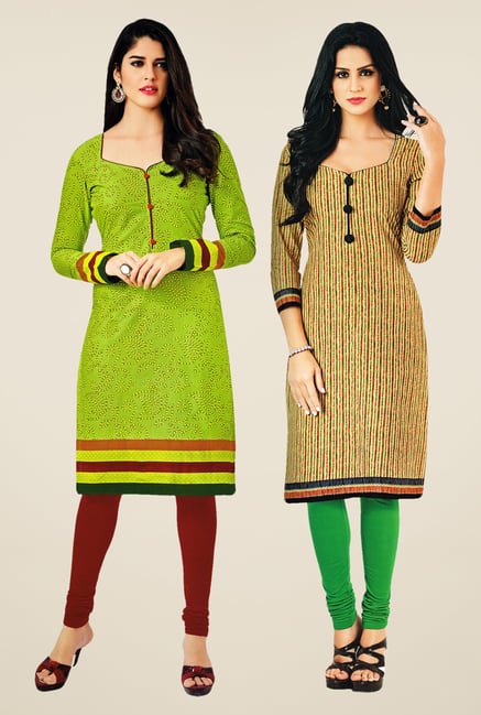 Salwar Studio Green & Beige Kurtis (Pack Of 2) Salwar Studio Green & Beige Kurtis (Pack Of 2)