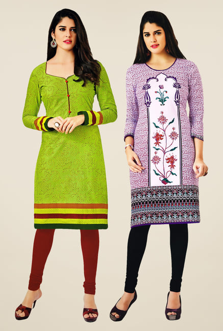 Salwar Studio Green & Purple Kurtis (Pack Of 2) Salwar Studio Green & Purple Kurtis (Pack Of 2)