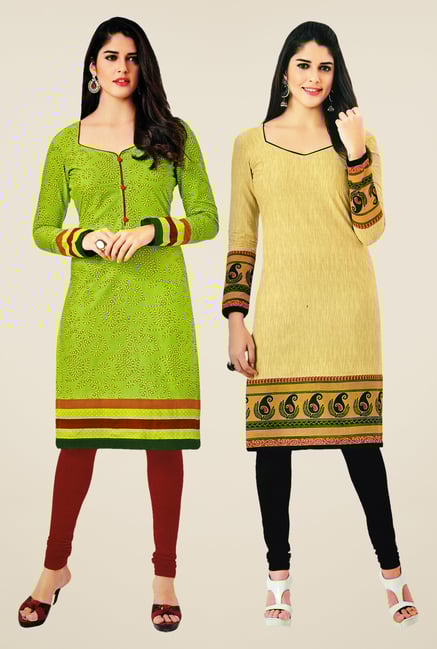 Salwar Studio Green & Yellow Kurtis (Pack Of 2) Salwar Studio Green & Yellow Kurtis (Pack Of 2)