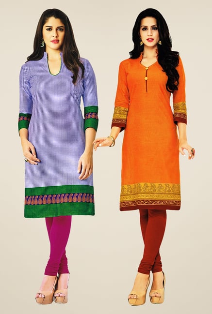 Salwar Studio Blue & Orange Kurtis (Pack Of 2) Salwar Studio Blue & Orange Kurtis (Pack Of 2)