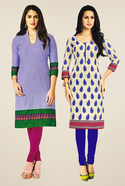 Salwar Studio Blue & Cream Kurtis (Pack Of 2) Salwar Studio Blue & Cream Kurtis (Pack Of 2)