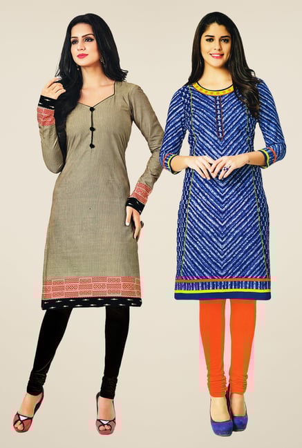 Salwar Studio Grey & Blue Kurtis (Pack Of 2) Salwar Studio Grey & Blue Kurtis (Pack Of 2)