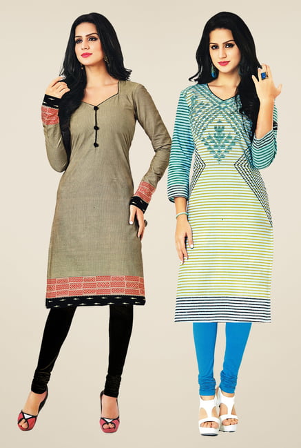 Salwar Studio Grey & Cream Kurtis (Pack Of 2) Salwar Studio Grey & Cream Kurtis (Pack Of 2)
