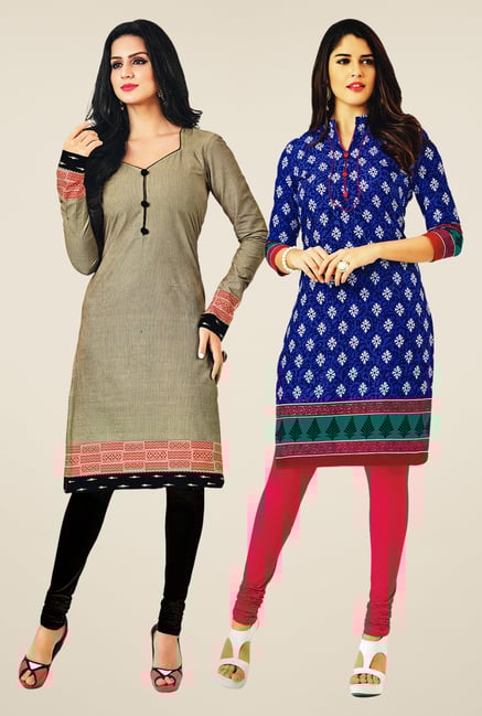 Salwar Studio Grey & Blue Kurtis (Pack Of 2) Salwar Studio Grey & Blue Kurtis (Pack Of 2)