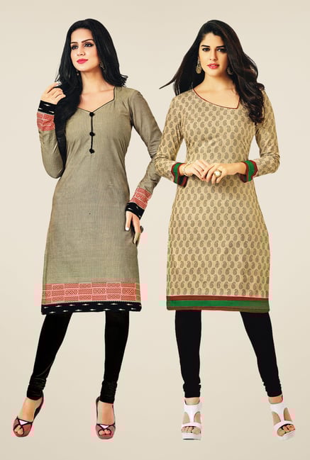 Salwar Studio Grey & Beige Kurtis (Pack Of 2) Salwar Studio Grey & Beige Kurtis (Pack Of 2)