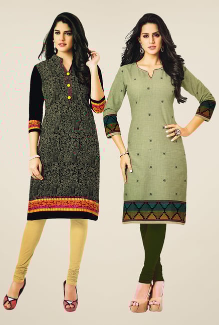 Salwar Studio Black & Green Kurtis (Pack Of 2) Salwar Studio Black & Green Kurtis (Pack Of 2)