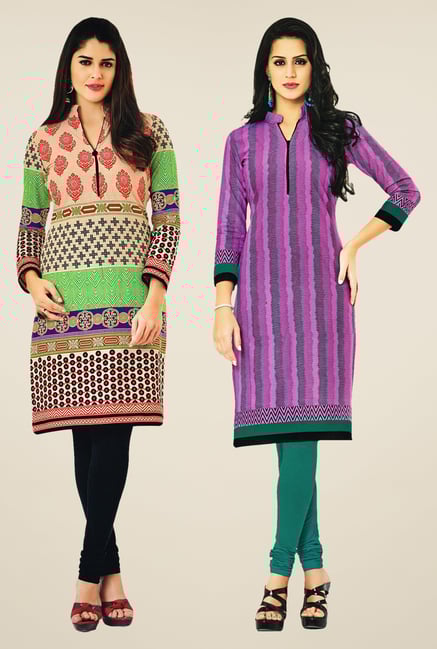 Salwar Studio Multicolor & Pink Kurtis (Pack Of 2) Salwar Studio Multicolor & Pink Kurtis (Pack Of 2)