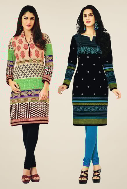 Salwar Studio Multicolor & Black Kurtis (Pack Of 2) Salwar Studio Multicolor & Black Kurtis (Pack Of 2)