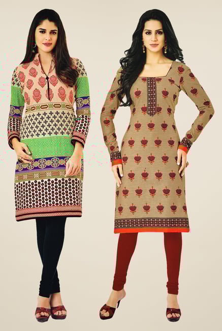 Salwar Studio Multicolor & Beige Kurtis (Pack Of 2) Salwar Studio Multicolor & Beige Kurtis (Pack Of 2)