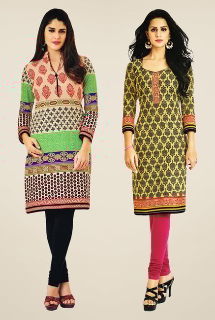 Salwar Studio Multicolor & Beige Kurtis (Pack Of 2) Salwar Studio Multicolor & Beige Kurtis (Pack Of 2)