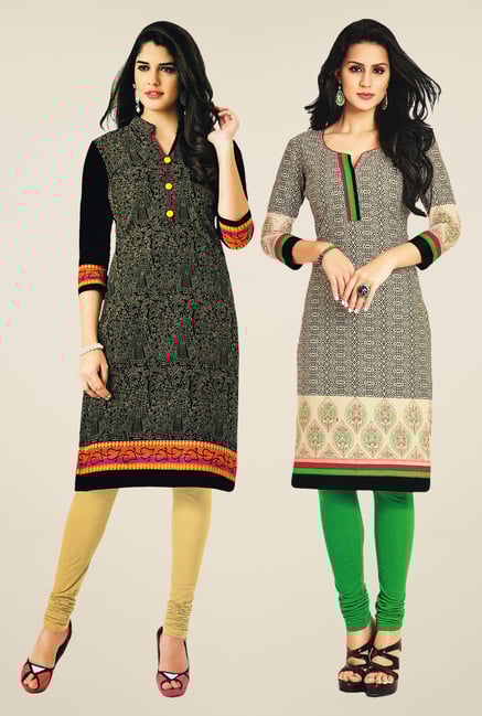 Salwar Studio Black & Beige Kurtis (Pack Of 2) Salwar Studio Black & Beige Kurtis (Pack Of 2)