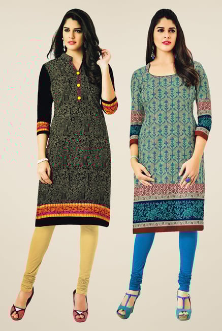 Salwar Studio Black & Grey Kurtis (Pack Of 2) Salwar Studio Black & Grey Kurtis (Pack Of 2)
