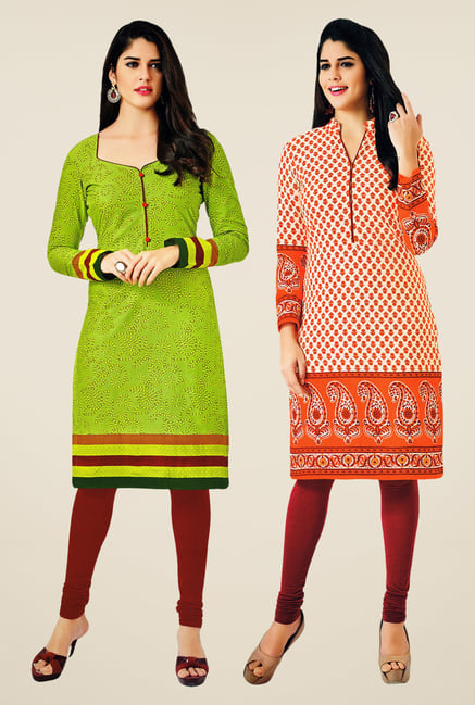 Salwar Studio Green & Orange Kurtis (Pack Of 2) Salwar Studio Green & Orange Kurtis (Pack Of 2)