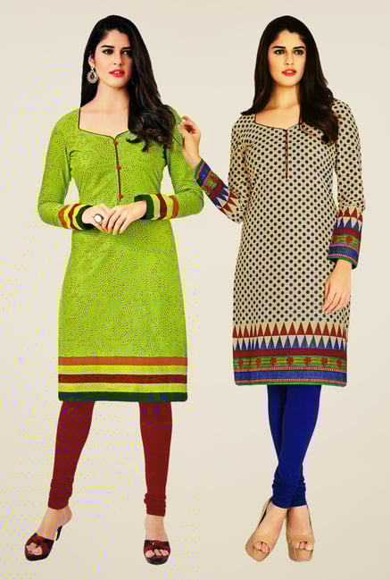 Salwar Studio Green & Beige Kurtis (Pack Of 2) Salwar Studio Green & Beige Kurtis (Pack Of 2)