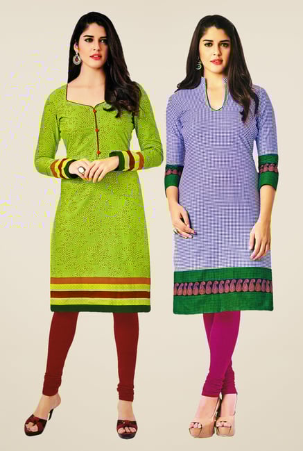 Salwar Studio Green & Blue Kurtis (Pack Of 2) Salwar Studio Green & Blue Kurtis (Pack Of 2)