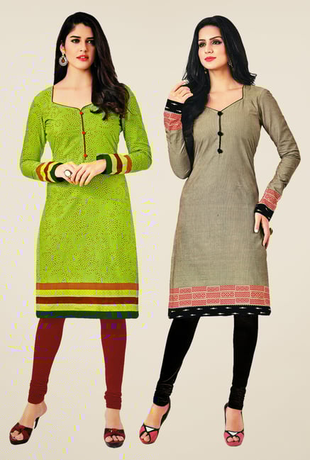 Salwar Studio Green & Grey Kurtis (Pack Of 2) Salwar Studio Green & Grey Kurtis (Pack Of 2)