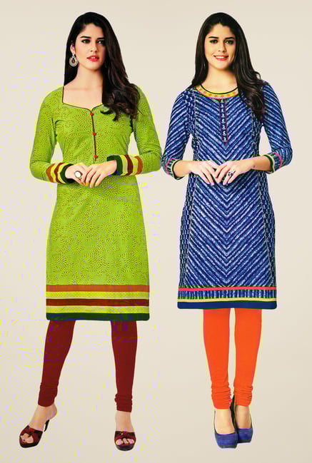 Salwar Studio Green & Blue Kurtis (Pack Of 2) Salwar Studio Green & Blue Kurtis (Pack Of 2)