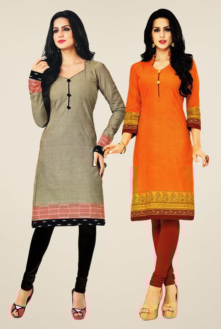 Salwar Studio Grey & Orange Kurtis (Pack Of 2) Salwar Studio Grey & Orange Kurtis (Pack Of 2)