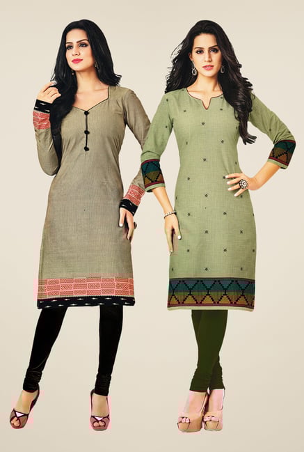 Salwar Studio Grey & Olive Kurtis (Pack Of 2) Salwar Studio Grey & Olive Kurtis (Pack Of 2)