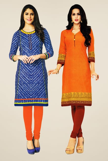 Salwar Studio Blue & Orange Kurtis (Pack Of 2) Salwar Studio Blue & Orange Kurtis (Pack Of 2)
