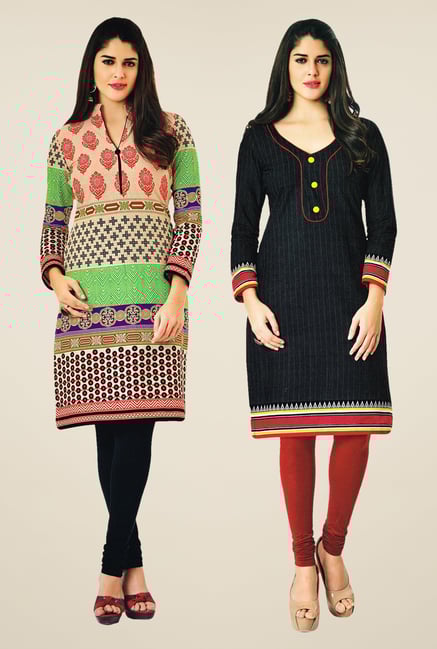 Salwar Studio Multicolor & Black Kurtis (Pack Of 2) Salwar Studio Multicolor & Black Kurtis (Pack Of 2)